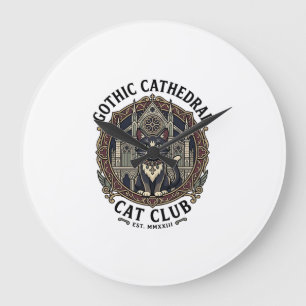 Relógio Grande Camiseta Gráfica de Arte Gótica Catedral Gato - Gó
