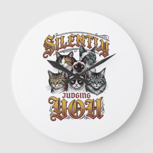 Relógio Grande Camiseta Gráfica de Gato Vintage Julgando Você Sil