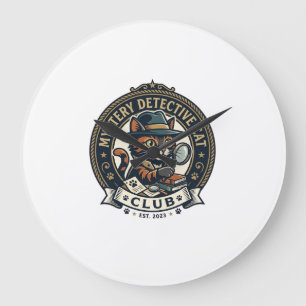 Relógio Grande Camiseta Gráfica Gato Gato Detetive de Mistério -