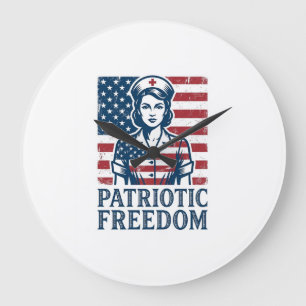 Relógio Grande Camiseta Gráfica Vetorial Enfermeira Patriota