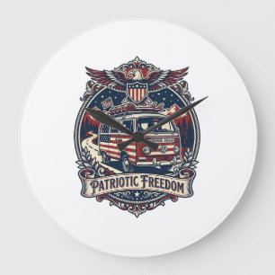 Relógio Grande Camiseta Gráfica Vetorial Patriota Van Life_1