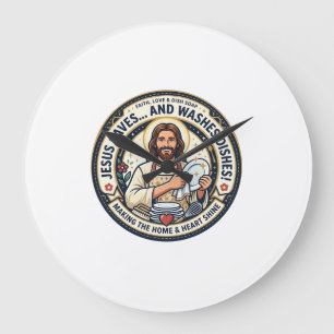 Relógio Grande Camiseta Humor Tarefas de Lavanderia Jesus Gráfico