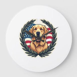 Relógio Grande Camiseta Patriótica Vintage Liberty Golden Retriev
