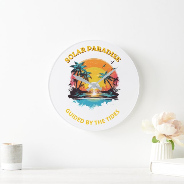 Relógio Grande Camiseta Retro Solar Paradise Guided by the Tides (Lar)