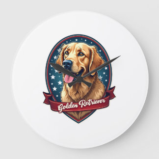 Relógio Grande Camiseta Vintage com Crista de Golden Retriever Pa