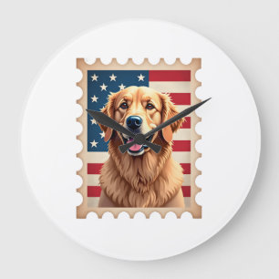 Relógio Grande Camiseta Vintage com Selo do Golden Retriever Patr