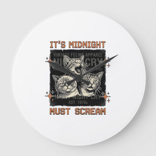 Relógio Grande Camiseta Vintage de Gatos Gritando à Meia-Noite En