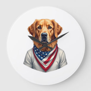 Relógio Grande Camiseta Vintage do Retriever Dourado Canino Ameri