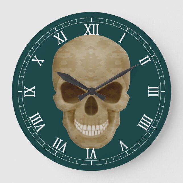 Relógio Grande Camouflage Skull Roman Numeral Clock (Frente)