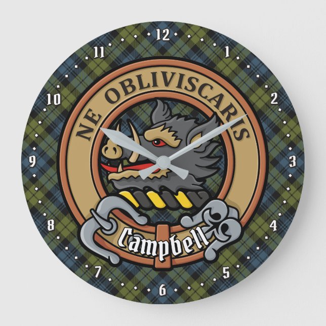 Relógio Grande Campbell Crest sobre Tartan (Frente)