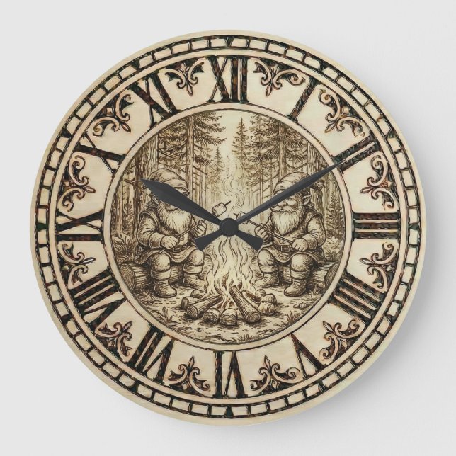Relógio Grande Campfire Gnomes Wall Clock  (Frente)