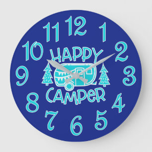 Relógio Grande Campo Feliz RV Acampando Traveler Wall Clock