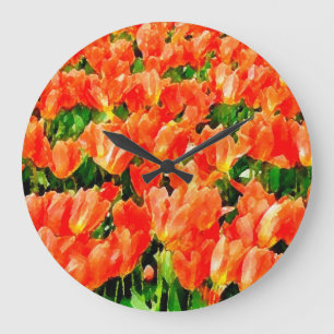 Relógio Grande Campo laranja de tulipas