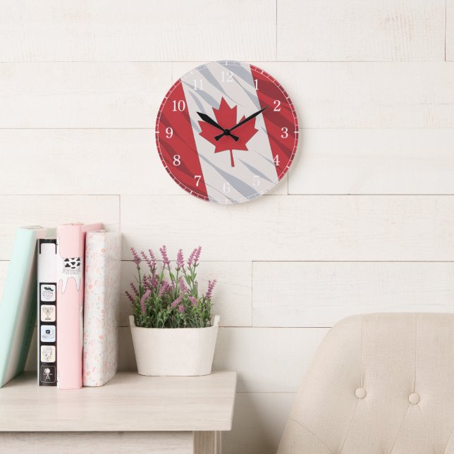 Relógio Grande Canada Flag Wall Clock — Waving Flag Design (Sala de leitura)