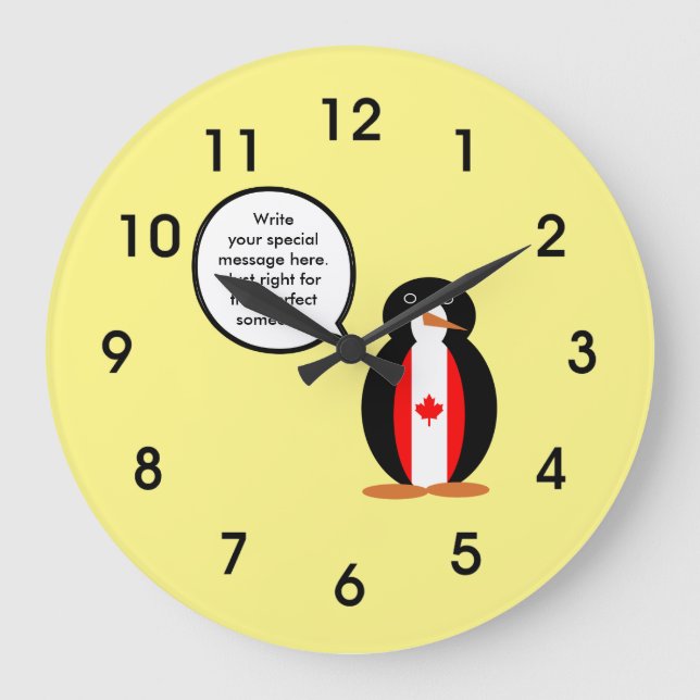 Relógio Grande Canadian Flag Talking Mr. Penguin (Frente)