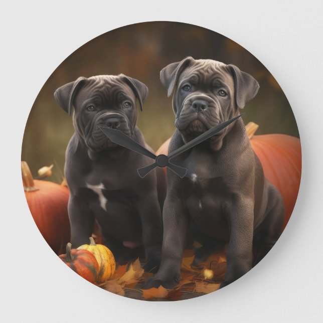 Relógio Grande Cane Corso Puppy Autumn Delight Pumpkin (Frente)