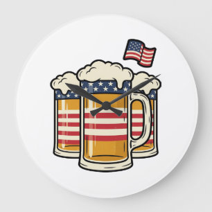 Relógio Grande Caneca de Cerveja Patriótica Design Vetorial Vinta