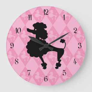 Relógio Grande Caniche cor-de-rosa retro