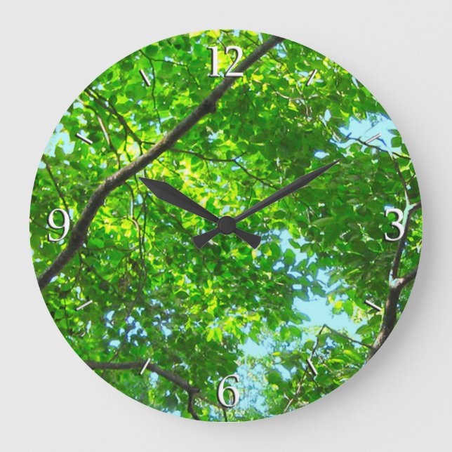 Relógio Grande Canopy of Green, Leafy Branches with Blue Sky (Frente)