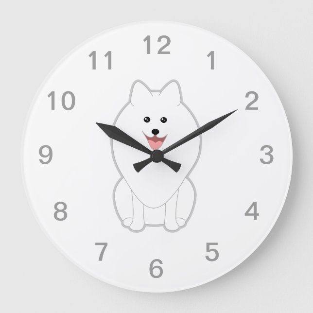 Relógio Grande Cão branco bonito. Spitz ou Pomeranian. (Frente)