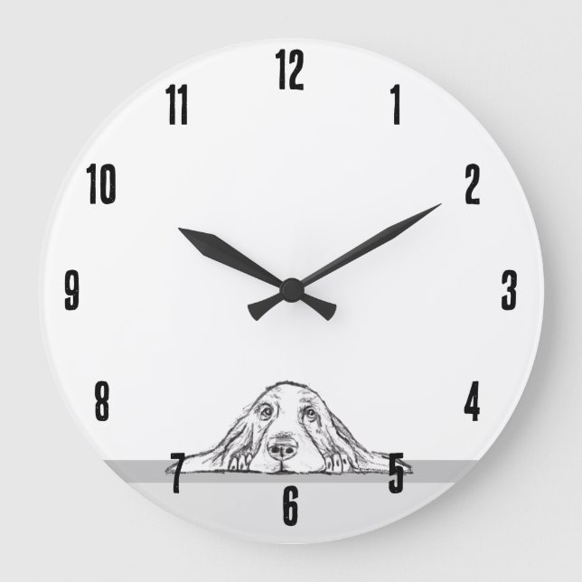 Relógio Grande cão-caçador preto branco-cachorrinho (Frente)