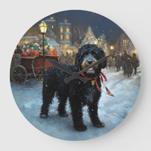 Relógio Grande Cão de Água Português Época Festiva de Natal