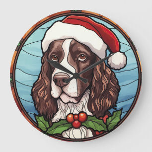 Relógio Grande Cão de Caça Springer Inglês Vidro Colorido Natal
