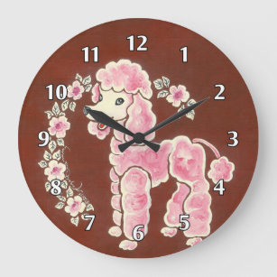Relógio Grande Cão de caniche cor-de-rosa macio feminino bonito