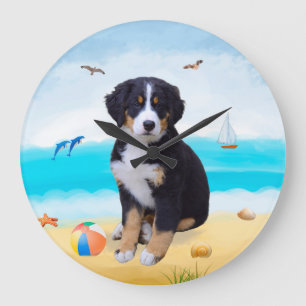Relógio Grande Cão de Montanha Bernês na Praia