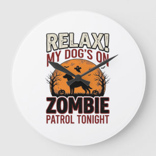 Relógio Grande Cão de patrulha zumbi Desenho de gravura vintage d