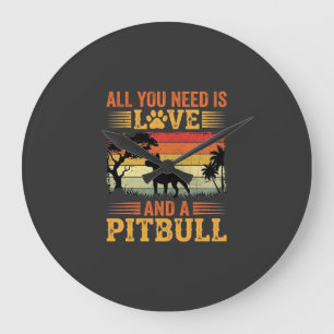 Relógio Grande Cão do Amor Pitbull Pôr do Sol Retro