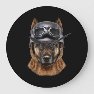Relógio Grande Cão German shepherd, Biker No Capacete De Moto