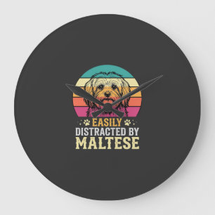 Relógio Grande Cão Maltês Retro Pôr do Sol Distraído