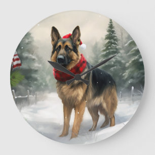 Relógio Grande Cão Pastor Alemão no Natal com Neve