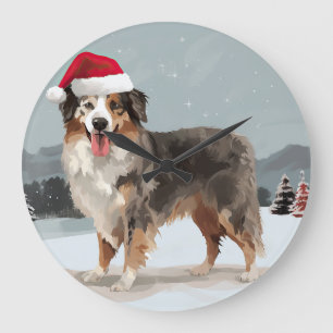 Relógio Grande Cão Pastor Australiano na Neve de Natal