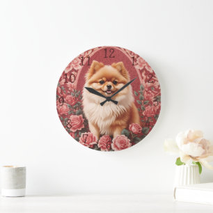Relógio Grande Cão Pomeraniano Elegante William Morris Inspirou