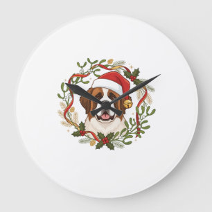 Relógio Grande Cão São Bernardo de Natal com Chapéu do Papai Noel