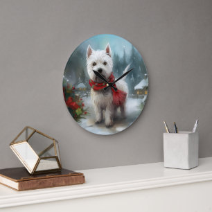 Relógio Grande Cão Terrier West Highland White na Neve Natal