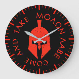 Relógio Grande Capacete Espartano Molon Labe Vermelho