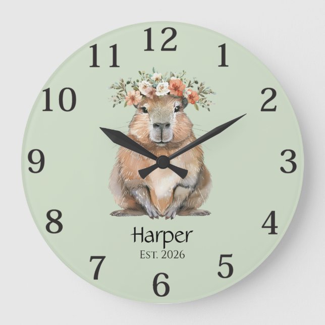 Relógio Grande Capybara Nursery Wall Clock • Personalized (Frente)
