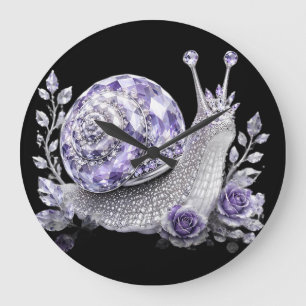 Relógio Grande Caracol de Cristal Roxo Prata