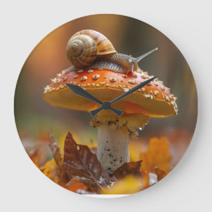 Relógio Grande Caracol sobre a cena da natureza fofa cogumelo