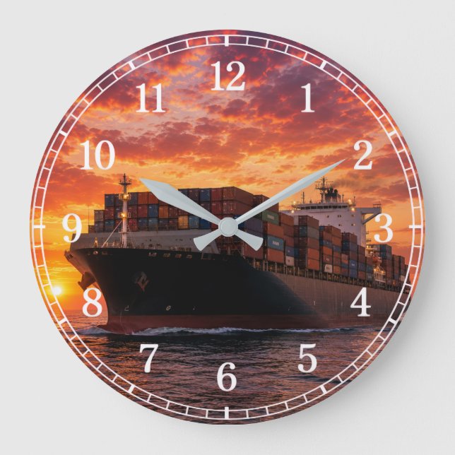 Relógio Grande Cargo Ship Wall Clock — Industrial Maritime Design (Frente)