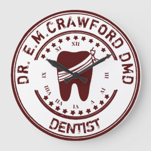 Relógio Grande Carimbo De Borracha Dentista Com Dente E Seu Nome