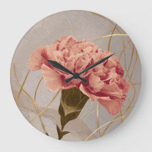 Relógio Grande Carnation Floral Rosa Dourado