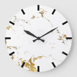 Relógio Grande Carrara Marble White Lux Dourada Black Stone
