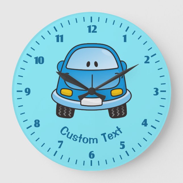 Relógio Grande Carro de desenho animado azul (Frente)