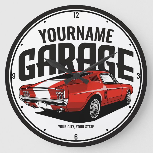 Relógio Grande Carro Muscular Personalizado, 1967, Garagem Vermel (Criador carregado)