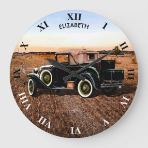 Relógio Grande Carro retro do vintage legal no rosa e no preto