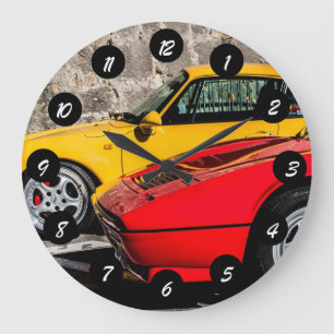 Relógio Grande Carros de luxo amarelo e vermelho